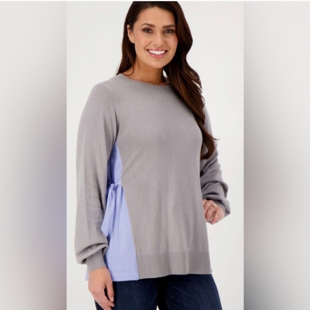 Laurie Felt Gray‎ and Blue Sweater with Side Tie